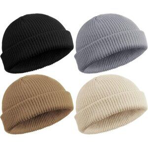 ⚡Unisex Black, Light Gray, Khaki, Beige 4 Pieces Watch Hat Fisherman Beanie